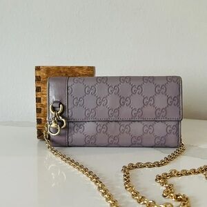Authentic Lilac Gucci Guccisima Wallet with Heart and Horsebit Charm 💜
